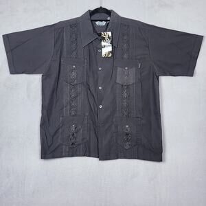 SILVER POINT Shirt Mens XL Embroidered Guayabera Cuban Button Up Four Pocket